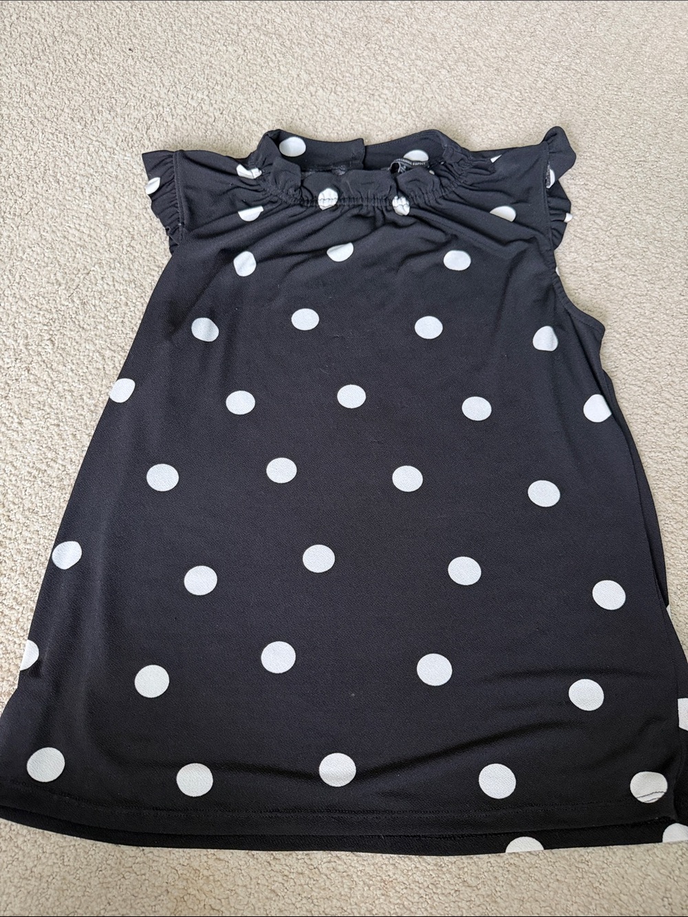 Womenโs Black Polka Dot Blouse with Ruffle Collar